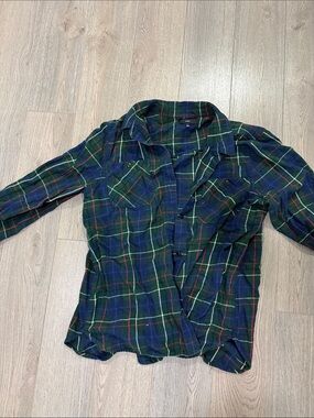 Madewell Green Navy Plaid Button-Up